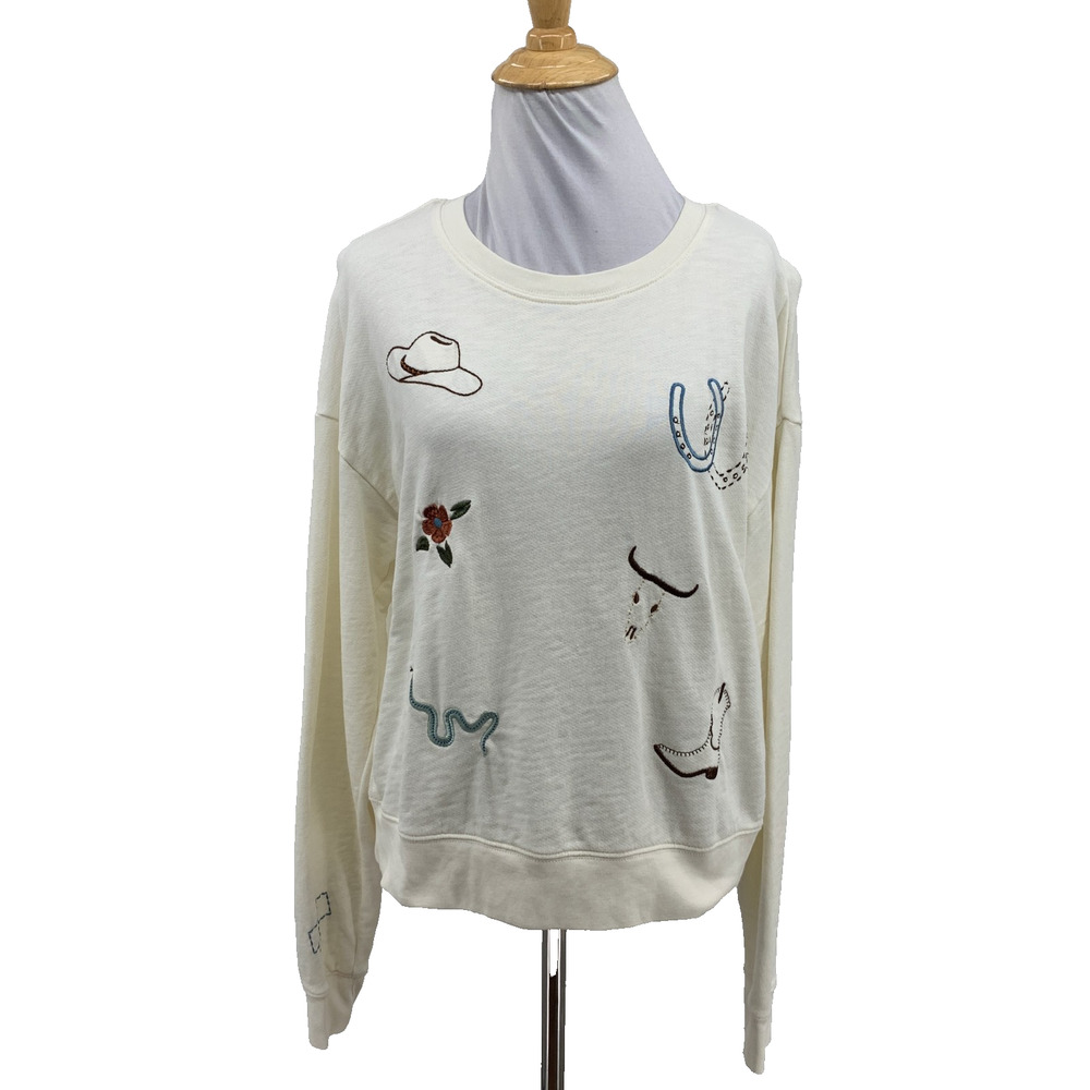 Pendleton Sweatshirt Womens M Medium Ivory Western Embroidered Graphic Pullover